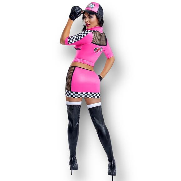 Checkered Mini Dress Fashion Nova The Finish Line Costume Pink Racer Girl Large - Picture 12 of 12